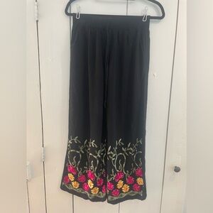 Floral Embroidered Black Pants